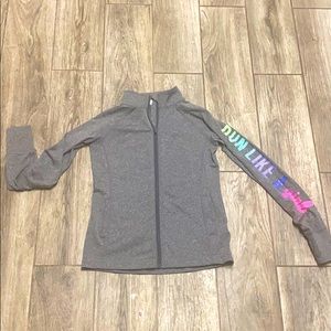 Girls zip up athletic jacket gray